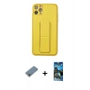 MARSİLYAN™- iPhone 11 Pro Max Kılıf Akış Doku - Siyah 34D Izgaralı Cam + Metal Kamera Lens Koruma Cam - GD