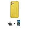 MARSİLYAN™- iPhone 11 Pro Max Kılıf Akış Doku - Siyah 34D Izgaralı Cam + Kamera Lens Koruma Cam - SF
