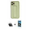 MARSİLYAN™- iPhone 11 Pro Max Kılıf Akış Doku - Siyah 34D Izgaralı Cam + Kamera Lens Koruma Cam - SF