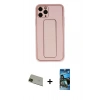 MARSİLYAN™- iPhone 11 Pro Max Kılıf Akış Doku - Siyah 34D Izgaralı Cam + Rainbow Kamera Lens Koruma Cam - YL