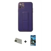 MARSİLYAN™- iPhone 11 Pro Max Kılıf Akış Doku - Siyah 34D Izgaralı Cam + Rainbow Kamera Lens Koruma Cam - YL
