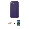 MARSİLYAN™- iPhone 11 Pro Max Kılıf Akış Doku - Siyah 34D Izgaralı Cam + Renkli Kamera Lens Koruma Cam - MI