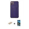 MARSİLYAN™- iPhone 11 Pro Max Kılıf Akış Doku - Siyah 34D Izgaralı Cam + Sarı Renkli Kamera Lens Koruma Cam