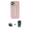 MARSİLYAN™- iPhone 11 Pro Max Kılıf Akış Doku - Siyah 360 Mat Full Body Arka Koruyucu + Kamera Lens Koruma Cam - SF