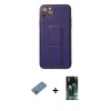 MARSİLYAN™- iPhone 11 Pro Max Kılıf Akış Doku - Siyah 360 Mat Full Body Arka Koruyucu + Mavi Shine Kamera Lens Koruma Cam