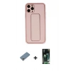 MARSİLYAN™- iPhone 11 Pro Max Kılıf Akış Doku - Siyah 360 Mat Full Body Arka Koruyucu + Metal Kamera Lens Koruma Cam - GS