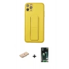MARSİLYAN™- iPhone 11 Pro Max Kılıf Akış Doku - Siyah 360 Mat Full Body Arka Koruyucu + Renkli Kamera Lens Koruma Cam - MI