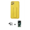 MARSİLYAN™- iPhone 11 Pro Max Kılıf Akış Doku - Siyah 360 Mat Full Body Arka Koruyucu + Pers Alüminyum Kamera Lens - SH