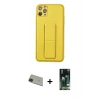 MARSİLYAN™- iPhone 11 Pro Max Kılıf Akış Doku - Siyah 360 Mat Full Body Arka Koruyucu + Rainbow Kamera Lens Koruma Cam - YL