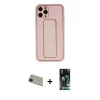 MARSİLYAN™- iPhone 11 Pro Max Kılıf Akış Doku - Siyah 360 Mat Full Body Arka Koruyucu + Rainbow Kamera Lens Koruma Cam - YL