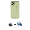 MARSİLYAN™- iPhone 11 Pro Max Kılıf Akış Doku - Siyah 3D Antistatik Cam Ekran Koruyucu + Kamera Lens Koruma Cam - SF