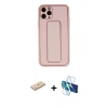 MARSİLYAN™- iPhone 11 Pro Max Kılıf Akış Doku - Siyah 3D Antistatik Cam Ekran Koruyucu + Mavi Renkli Kamera Lens Koruma Cam