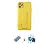 MARSİLYAN™- iPhone 11 Pro Max Kılıf Akış Doku - Siyah 3D Antistatik Cam Ekran Koruyucu + Shine Kamera Lens Koruma Cam - MI