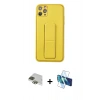 MARSİLYAN™- iPhone 11 Pro Max Kılıf Akış Doku - Siyah 3D Antistatik Cam Ekran Koruyucu + Pers Alüminyum Kamera Lens - YL