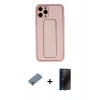 MARSİLYAN™- iPhone 11 Pro Max Kılıf Akış Doku - Siyah 3D Antistatik Hayalet Cam Ekran Koruyucu + Metal Kamera Lens Koruma Cam - GD