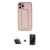 MARSİLYAN™- iPhone 11 Pro Max Kılıf Akış Doku - Siyah 3D Antistatik Hayalet Cam Ekran Koruyucu + Kamera Lens Koruma Cam - SF