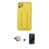 MARSİLYAN™- iPhone 11 Pro Max Kılıf Akış Doku - Siyah 3D Antistatik Hayalet Cam Ekran Koruyucu + Pers Alüminyum Kamera Lens - KI