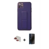 MARSİLYAN™- iPhone 11 Pro Max Kılıf Akış Doku - Siyah 3D Antistatik Hayalet Cam Ekran Koruyucu + Pers Alüminyum Kamera Lens - KI