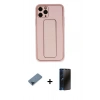 MARSİLYAN™- iPhone 11 Pro Max Kılıf Akış Doku - Siyah 3D Antistatik Hayalet Cam Ekran Koruyucu + Mavi Metal Kamera Lens Koruma Cam