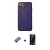MARSİLYAN™- iPhone 11 Pro Max Kılıf Akış Doku - Siyah 3D Antistatik Hayalet Cam Ekran Koruyucu + Mavi Metal Kamera Lens Koruma Cam