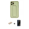 MARSİLYAN™- iPhone 11 Pro Max Kılıf Akış Doku - Siyah 3D Antistatik Hayalet Cam Ekran Koruyucu + Renkli Kamera Lens Koruma Cam - MI