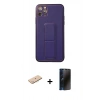 MARSİLYAN™- iPhone 11 Pro Max Kılıf Akış Doku - Siyah 3D Antistatik Hayalet Cam Ekran Koruyucu + Renkli Kamera Lens Koruma Cam - MI