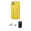 MARSİLYAN™- iPhone 11 Pro Max Kılıf Akış Doku - Siyah 3D Antistatik Hayalet Cam Ekran Koruyucu + Renkli Kamera Lens Koruma Cam - MI