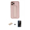 MARSİLYAN™- iPhone 11 Pro Max Kılıf Akış Doku - Siyah 3D Antistatik Hayalet Cam Ekran Koruyucu + Renkli Kamera Lens Koruma Cam - MI