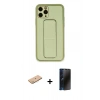 MARSİLYAN™- iPhone 11 Pro Max Kılıf Akış Doku - Siyah 3D Antistatik Hayalet Cam Ekran Koruyucu + Pembe Renkli Kamera Lens Koruma Cam
