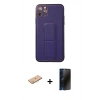 MARSİLYAN™- iPhone 11 Pro Max Kılıf Akış Doku - Siyah 3D Antistatik Hayalet Cam Ekran Koruyucu + Pembe Renkli Kamera Lens Koruma Cam