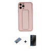 MARSİLYAN™- iPhone 11 Pro Max Kılıf Akış Doku - Siyah 3D Antistatik Hayalet Cam Ekran Koruyucu + Shine Kamera Lens Koruma Cam - PE
