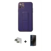 MARSİLYAN™- iPhone 11 Pro Max Kılıf Akış Doku - Siyah 3D Antistatik Hayalet Cam Ekran Koruyucu + Pers Alüminyum Kamera Lens - YL