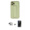 MARSİLYAN™- iPhone 11 Pro Max Kılıf Akış Doku - Siyah 3D Antistatik Hayalet Cam Ekran Koruyucu + Pers Alüminyum Kamera Lens - SH
