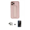MARSİLYAN™- iPhone 11 Pro Max Kılıf Akış Doku - Siyah 3D Antistatik Hayalet Cam Ekran Koruyucu + Pers Alüminyum Kamera Lens - YL