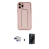 MARSİLYAN™- iPhone 11 Pro Max Kılıf Akış Doku - Siyah 3D Antistatik Hayalet Cam Ekran Koruyucu + Pers Alüminyum Kamera Lens - LT