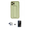MARSİLYAN™- iPhone 11 Pro Max Kılıf Akış Doku - Siyah 3D Antistatik Hayalet Cam Ekran Koruyucu + Pers Alüminyum Kamera Lens - LT