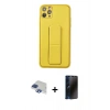 MARSİLYAN™- iPhone 11 Pro Max Kılıf Akış Doku - Siyah 3D Antistatik Hayalet Cam Ekran Koruyucu + Pers Alüminyum Kamera Lens - LT