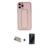 MARSİLYAN™- iPhone 11 Pro Max Kılıf Akış Doku - Siyah 3D Antistatik Hayalet Cam Ekran Koruyucu + Rainbow Kamera Lens Koruma Cam - GD