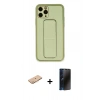 MARSİLYAN™- iPhone 11 Pro Max Kılıf Akış Doku - Siyah 3D Antistatik Hayalet Cam Ekran Koruyucu + Renkli Kamera Lens Koruma Cam - TU