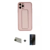 MARSİLYAN™- iPhone 11 Pro Max Kılıf Akış Doku - Siyah 3D Antistatik Hayalet Cam Ekran Koruyucu + Rainbow Kamera Lens Koruma Cam - YL