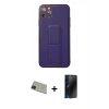 MARSİLYAN™- iPhone 11 Pro Max Kılıf Akış Doku - Siyah 3D Antistatik Hayalet Cam Ekran Koruyucu + Rainbow Kamera Lens Koruma Cam - YL