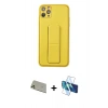 MARSİLYAN™- iPhone 11 Pro Max Kılıf Akış Doku - Siyah 3D Antistatik Seramik Nano Ekran Koruyucu + Gold Rainbow Kamera Lens Koruma Cam