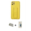 MARSİLYAN™- iPhone 11 Pro Max Kılıf Akış Doku - Siyah 6D Mat Seramik Hayalet Nano Ekran Koruyucu + Rainbow Kamera Lens Koruma Cam - GD