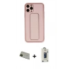 MARSİLYAN™- iPhone 11 Pro Max Kılıf Akış Doku - Siyah Bilvis Hayalet Cam Ekran Koruyucu + Rainbow Kamera Lens Koruma Cam - YL