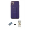 MARSİLYAN™- iPhone 11 Pro Max Kılıf Akış Doku - Siyah Mat Seramik Nano Ekran Koruyucu + Gümüş Metal Kamera Lens Koruma Cam