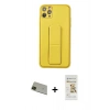 MARSİLYAN™- iPhone 11 Pro Max Kılıf Akış Doku - Siyah Mat Seramik Nano Ekran Koruyucu + Yeşil Rainbow Kamera Lens Koruma Cam