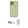 MARSİLYAN™- iPhone 11 Pro Max Kılıf Akış Doku - Siyah Mat Seramik Nano Ekran Koruyucu + Yeşil Rainbow Kamera Lens Koruma Cam