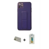 MARSİLYAN™- iPhone 11 Pro Max Kılıf Akış Doku - Siyah Polymer Nano Ekran Koruyucu + Rainbow Kamera Lens Koruma Cam - GD