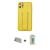 MARSİLYAN™- iPhone 11 Pro Max Kılıf Akış Doku - Siyah Polymer Nano Ekran Koruyucu + Rainbow Kamera Lens Koruma Cam - GD