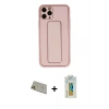 MARSİLYAN™- iPhone 11 Pro Max Kılıf Akış Doku - Siyah Polymer Nano Ekran Koruyucu + Rainbow Kamera Lens Koruma Cam - GD